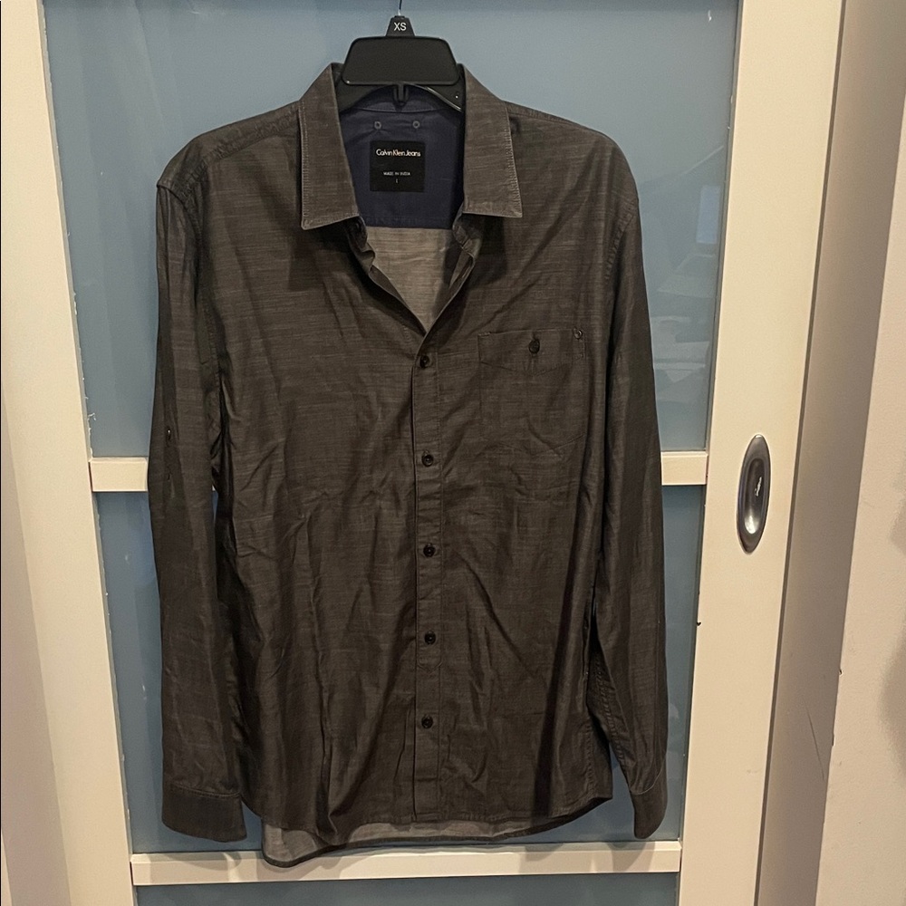 Calvin Klein Charcoal Button-Up Shirt, L, GUC